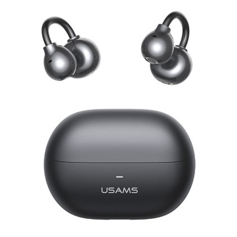 USAMS earphones με θήκη φόρτισης Echo R02, OWS, Φ11mm, 50/300mAh, μαύρα