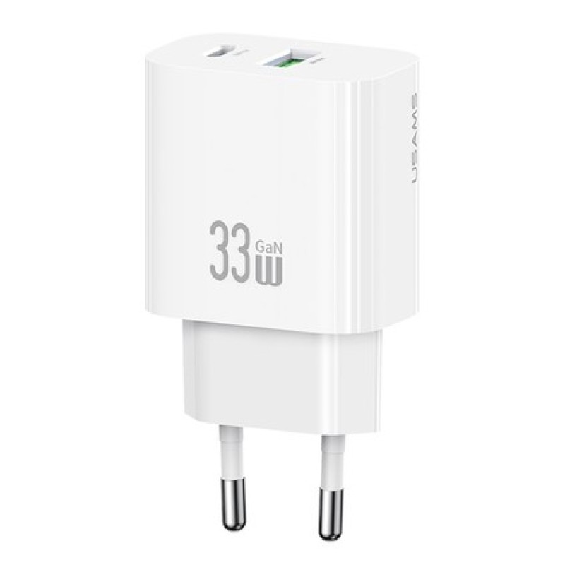 USAMS φορτιστής τοίχου CC317, USB & USB-C, 33W, GaN, λευκός