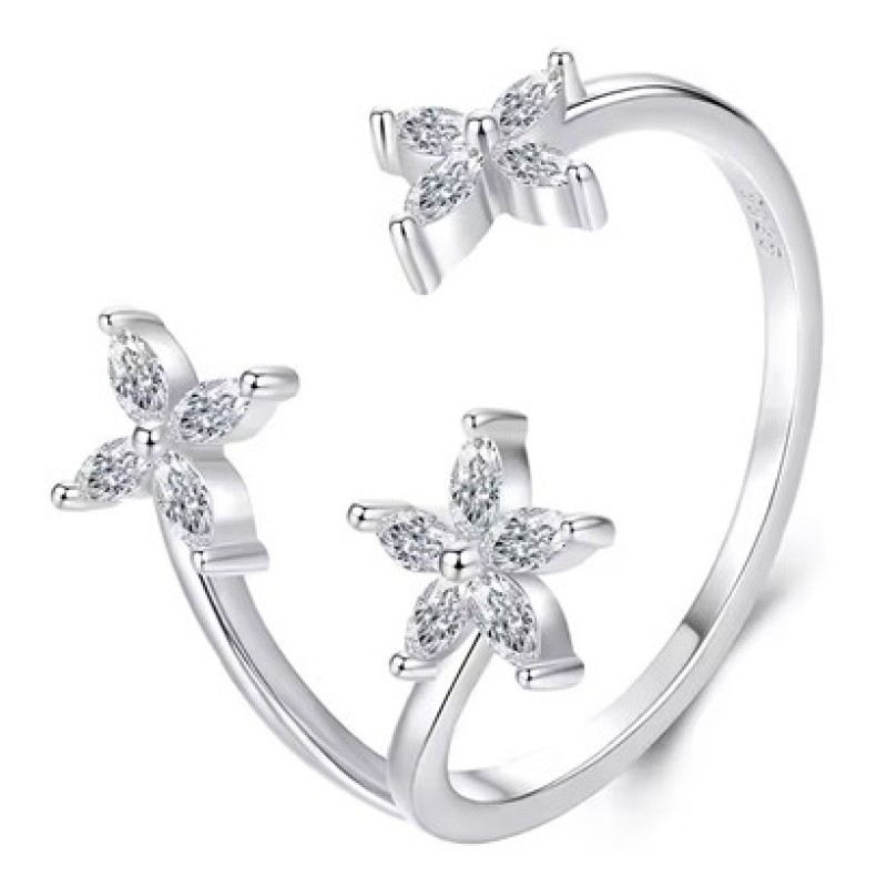 BAMOER δαχτυλίδι BSR710-E με κυβική ζιρκόνια, ανοιγόμενο, ασήμι 925, ασημί