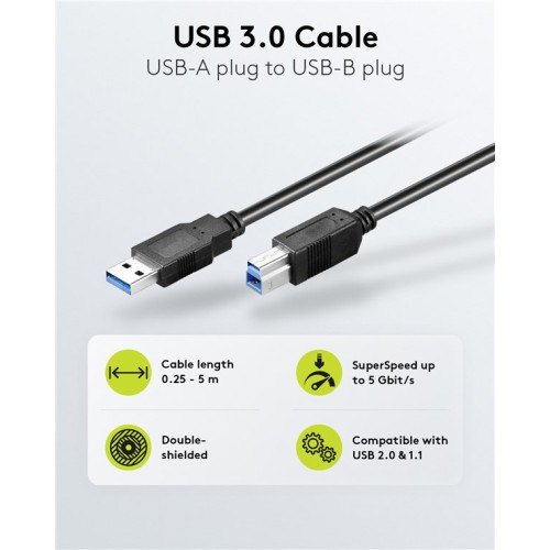 GOOBAY καλώδιο USB 3.0 σε USB Type B 95721, 0.25m, 5Gbps, μαύρο