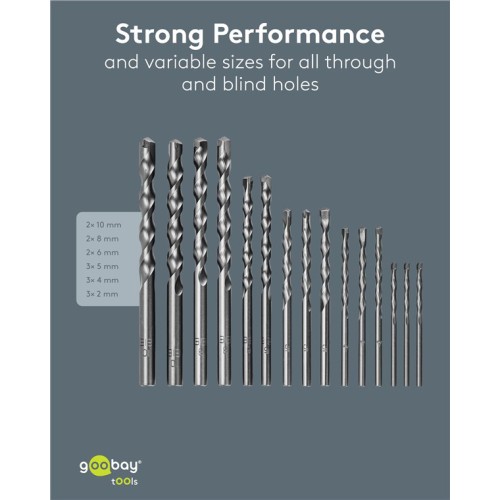 GOOBAY σετ τρυπάνια 77849 για τοίχο, χάλυβας άνθρακα/YG8, 3–10mm, κυλινδρικό, 15τμχ