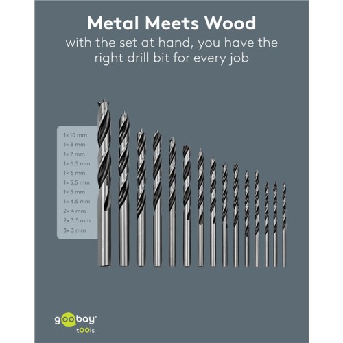 GOOBAY σετ τρυπάνια 77847 για ξύλο, χάλυβας άνθρακα, 3–10mm, κυλινδρικό, 15τμχ