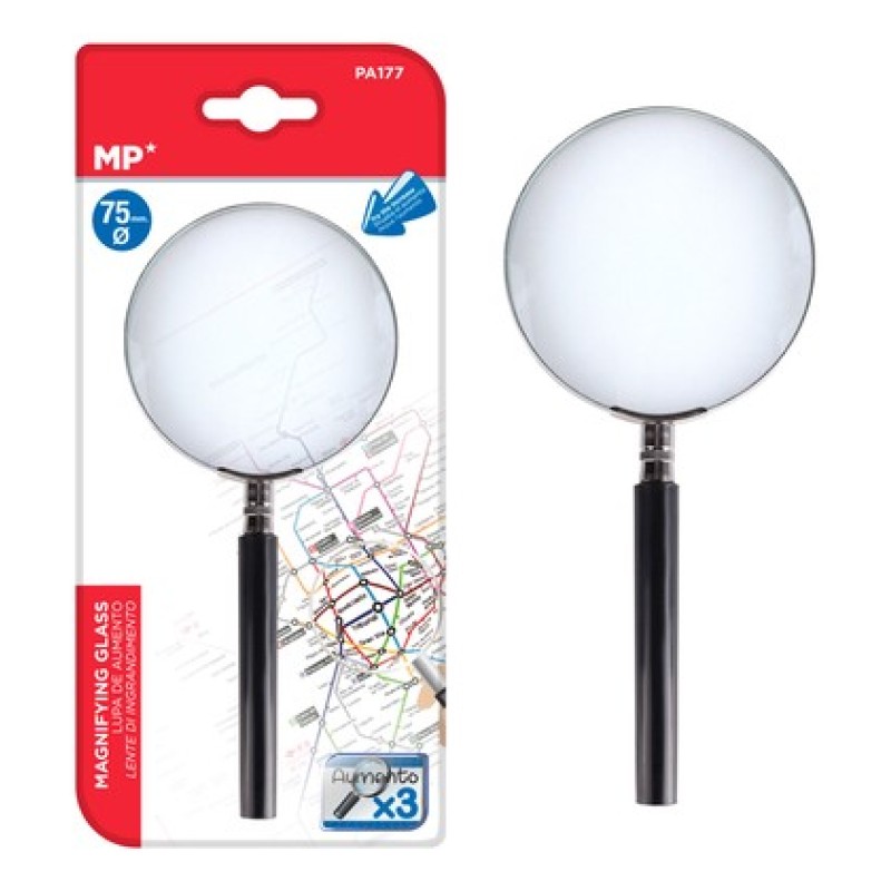 MP μεγεθυντικός φακός PA177, x3, 75mm, μεταλλικός με γυάλινο φακό, μαύρος/ασημί