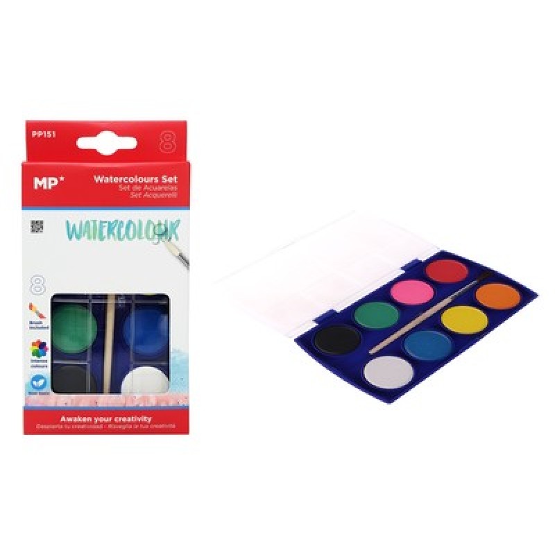 MP σετ νερομπογιές PP151 με πινέλο & κασετίνα, 8 χρώματα
