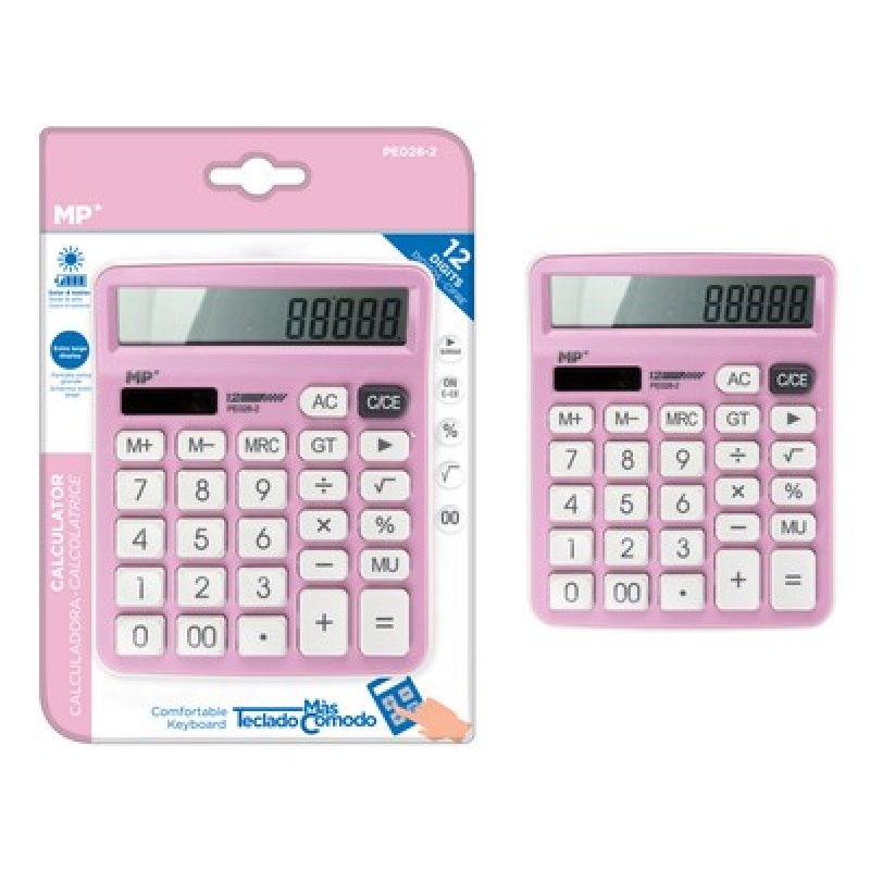 MP αριθμομηχανή PE028-2, ηλιακό & μπαταρίες, 12 ψηφία, ροζ