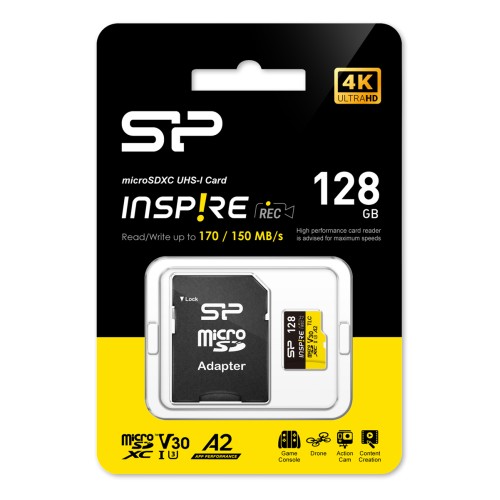 SILICON POWER κάρτα μνήμης microSDXC Inspire, 128GB, UHS-I U3 A1 V30