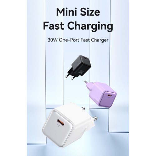 USAMS φορτιστής τοίχου US-CC186, USB-C θύρα εξόδου, 30W PD, μωβ