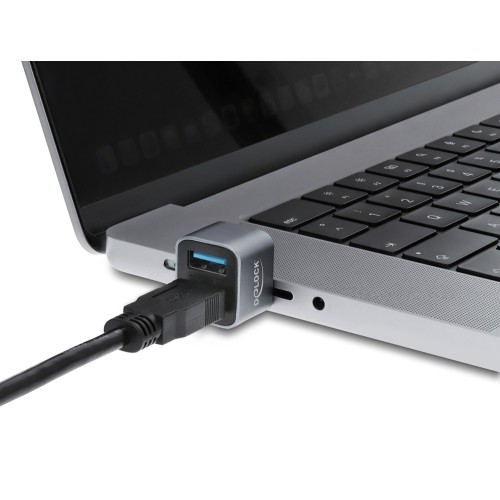 DELOCK mini USB hub 64359, 2x θυρών, USB 3.2, 10Gbps, USB-C σύνδεση, γκρι