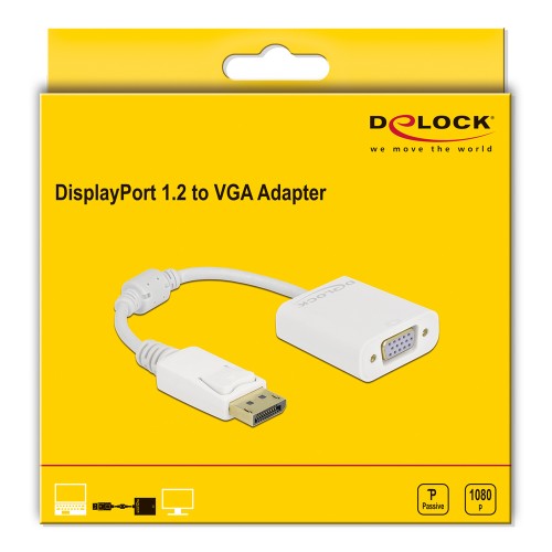 DELOCK αντάπτορας DisplayPort σε VGA 61007, Full HD, passive, λευκός