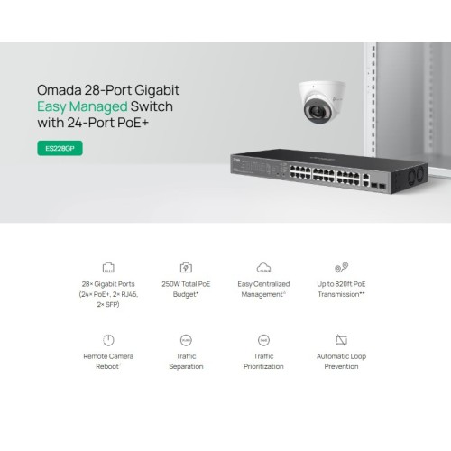 TP-LINK easy managed switch ES228GP, 28x Gigabit θύρες, PoE+, V1.0