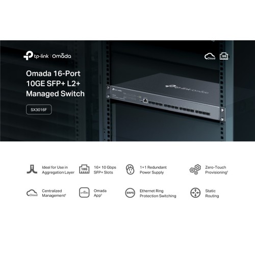 TP-LINK L2+ managed switch SX3016F, 16x 10Gbps SFP+ θύρες, V1.20