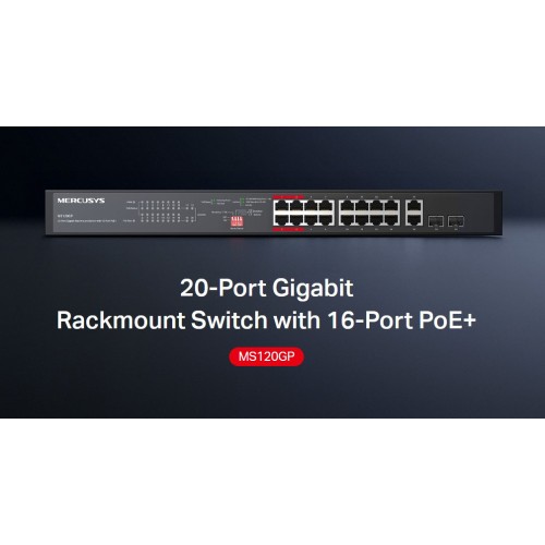 MERCUSYS rackmount switch MS120GP, 20x Gigabit θύρες, PoE+, V1.0