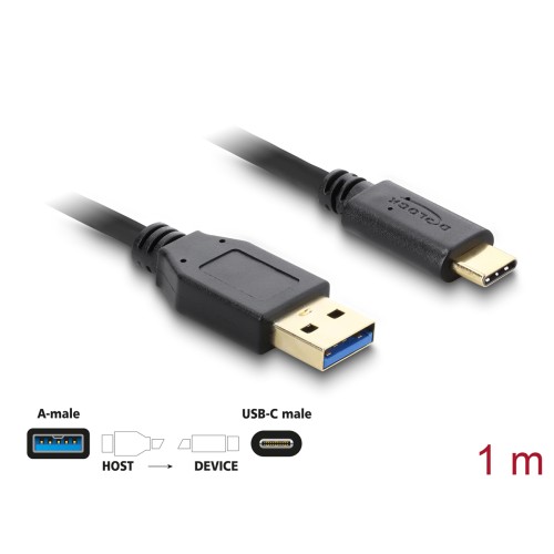 DELOCK USB Καλώδιο από USB 3.1 Type-A σε USB Type-C, Black, 1m