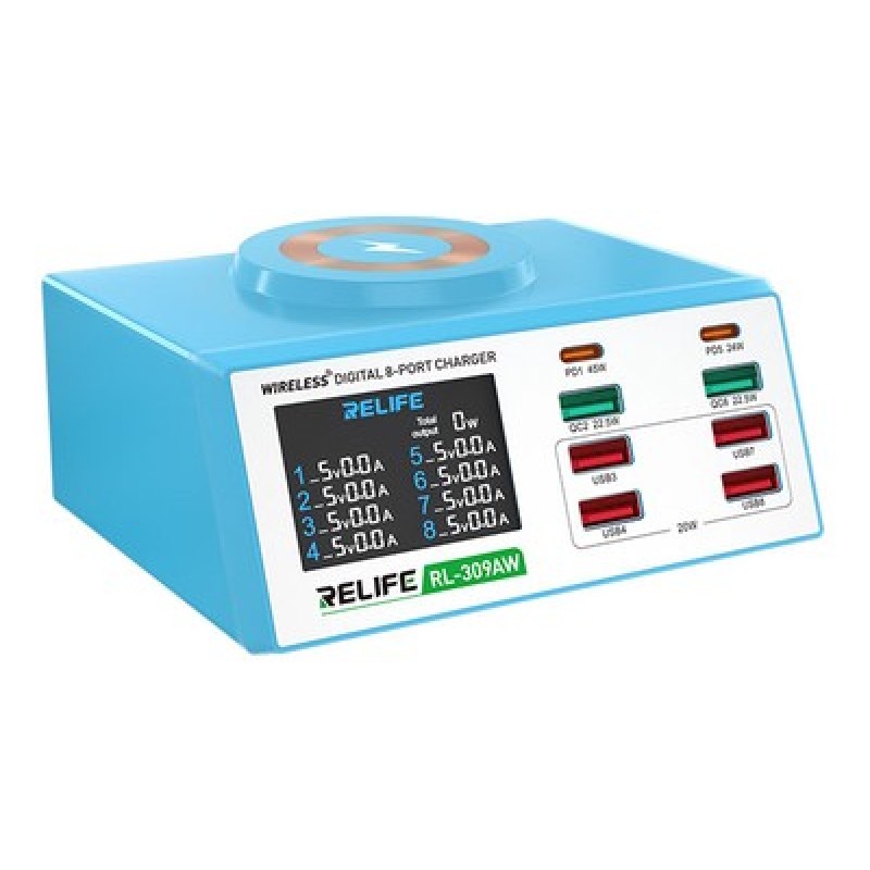 RELIFE σταθμός φόρτισης RL-309AW, 6x USB/2x USB-C/wireless, 100W, λευκός
