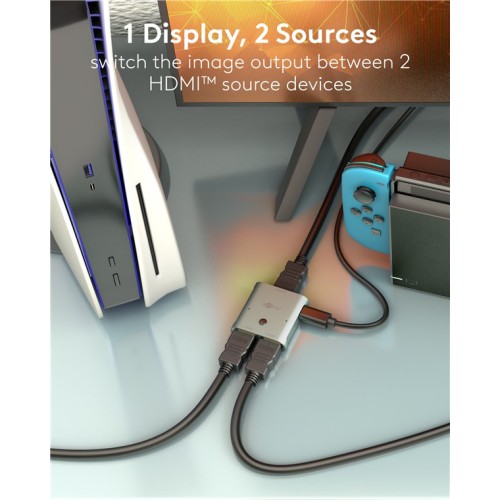 GOOBAY HDMI switch 77791, 2 σε 1, 8K/60Hz, γκρι