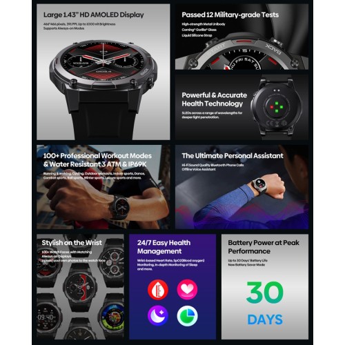 ZEBLAZE smartwatch Vibe 7 Pro, heart rate, 1.43