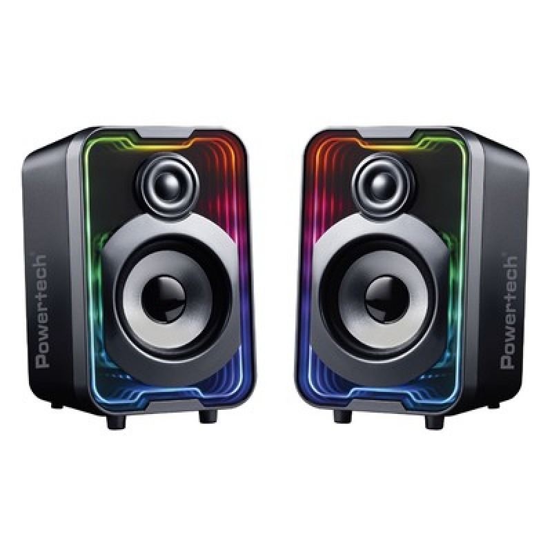 POWERTECH ηχεία PT-1575 με RGB φωτισμό, 2x 5W, Bluetooth & USB/USB-C, μαύρα