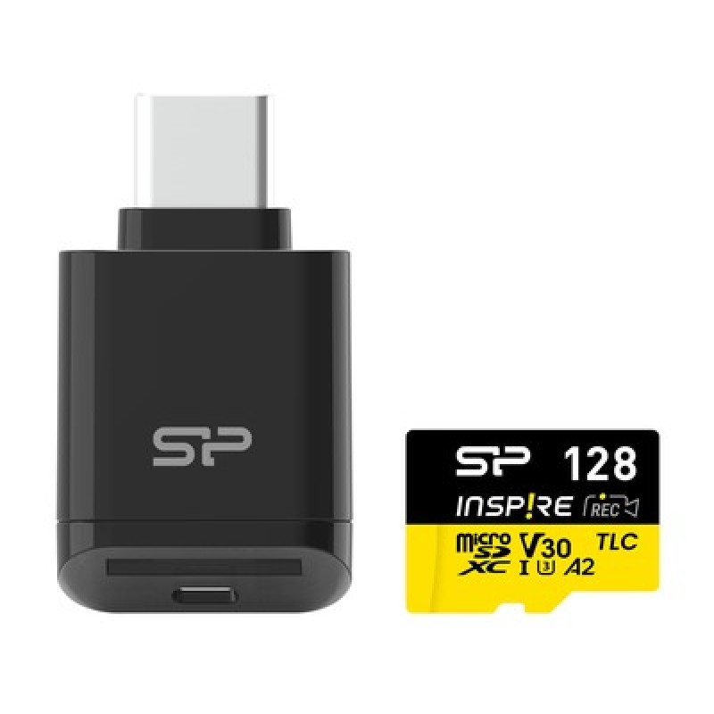 SILICON POWER κάρτα μνήμης microSDXC Inspire με card reader, 128GB, C10 UHS-I U3 V30 A2