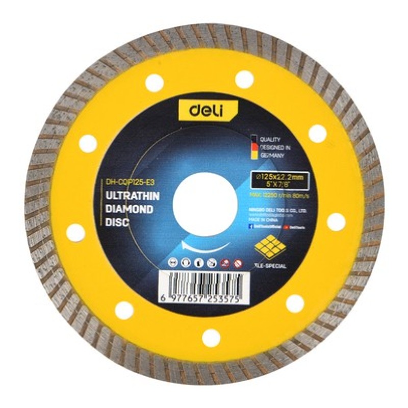 DELI δίσκος κοπής διαμαντέ DH-CQP125-E3, δομικών υλικών, ultrathin, 125mm, 12250rpm, wet & dry