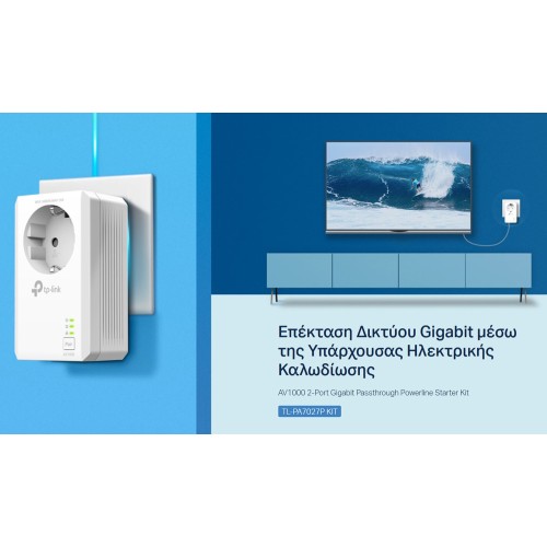 TP-LINK powerline kit TL-PA7027P KIT, passthrough, AV1000 1000Mbps, V1.0