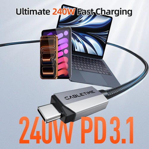 CABLETIME καλώδιο USB-C CT-USB4V2, USB4, 240W, 80Gbps, 8K/60Hz, 1m, μαύρο