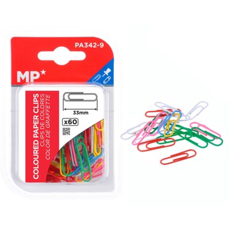 MP συνδετήρες PA342-9, μεταλλικοί, 33mm, χρωματιστοί, 60τμχ
