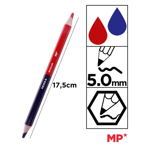 MP ξυλομπογιά με διπλή μύτη PE305, 5mm μύτη, εξάγωνο, μπλε/κόκκινο, 3τμχ