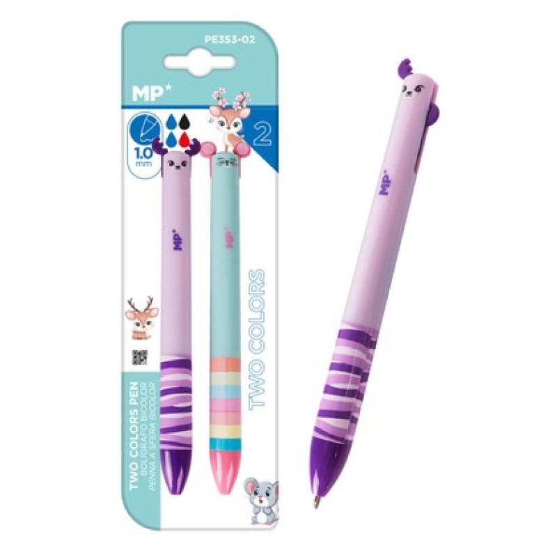 MP παιδικό στυλό 2x χρωμάτων PE353-02, 1mm μύτη, μπλε-μαύρο/κόκκινο, 2τμχ