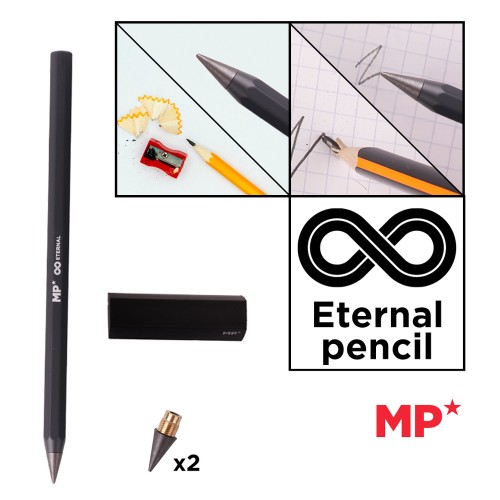 MP eternal μεταλλικό μολύβι PE560 με γόμα & 2x ανταλλακτικές μύτες, μαύρο