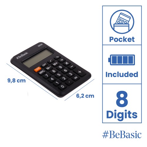 BEBASIC αριθμομηχανή τσέπης S059, μπαταρίας, 8 ψηφία, μαύρη