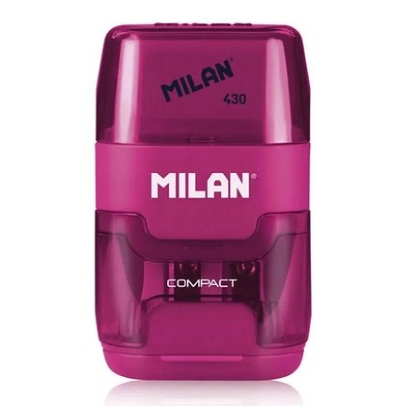 MILAN ξύστρα μολυβιών με κάδο & γόμα 1204703116, ροζ