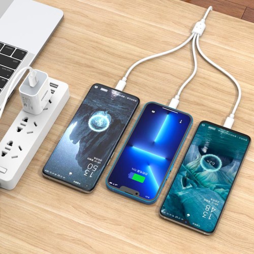 KAKUSIGA καλώδιο USB σε USB-C/Lightning/Micro USB KSC-1021, 5A, 1.2m, λευκό