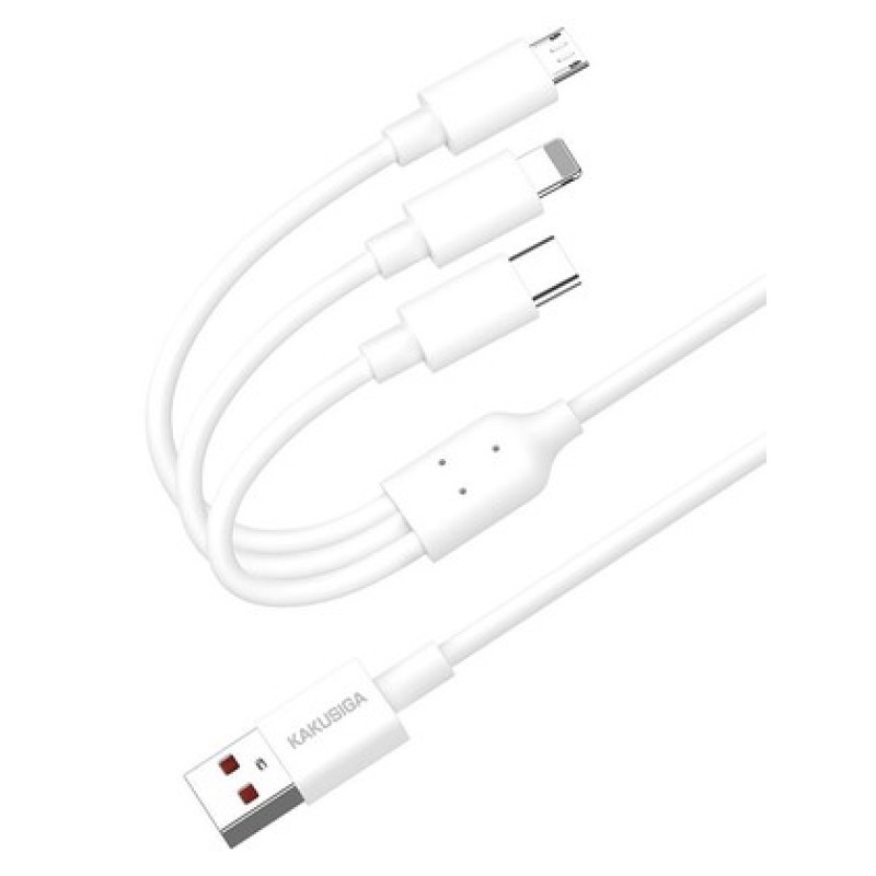 KAKUSIGA καλώδιο USB σε USB-C/Lightning/Micro USB KSC-1021, 5A, 1.2m, λευκό
