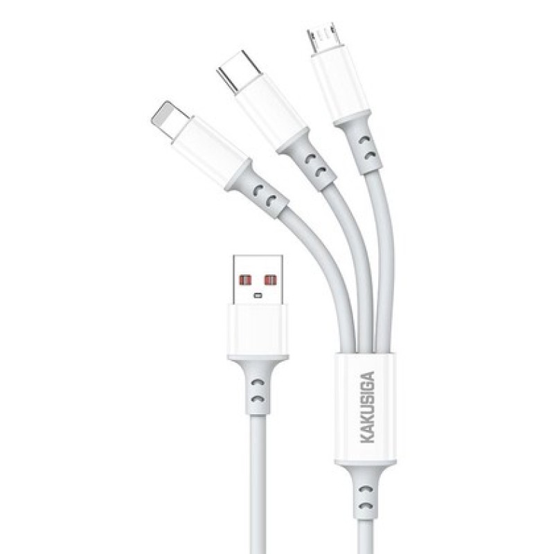 KAKUSIGA καλώδιο USB σε USB-C/Lightning/Micro USB KSC-1025, 5A, 480Mbps, 1.2m, λευκό
