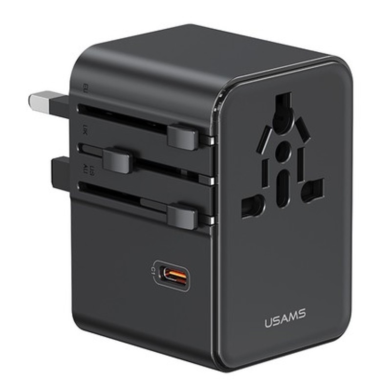 USAMS φορτιστής/αντάπτορας πρίζας CC310, 2x USB & 3x USB-C, universal, 70W, μαύρος