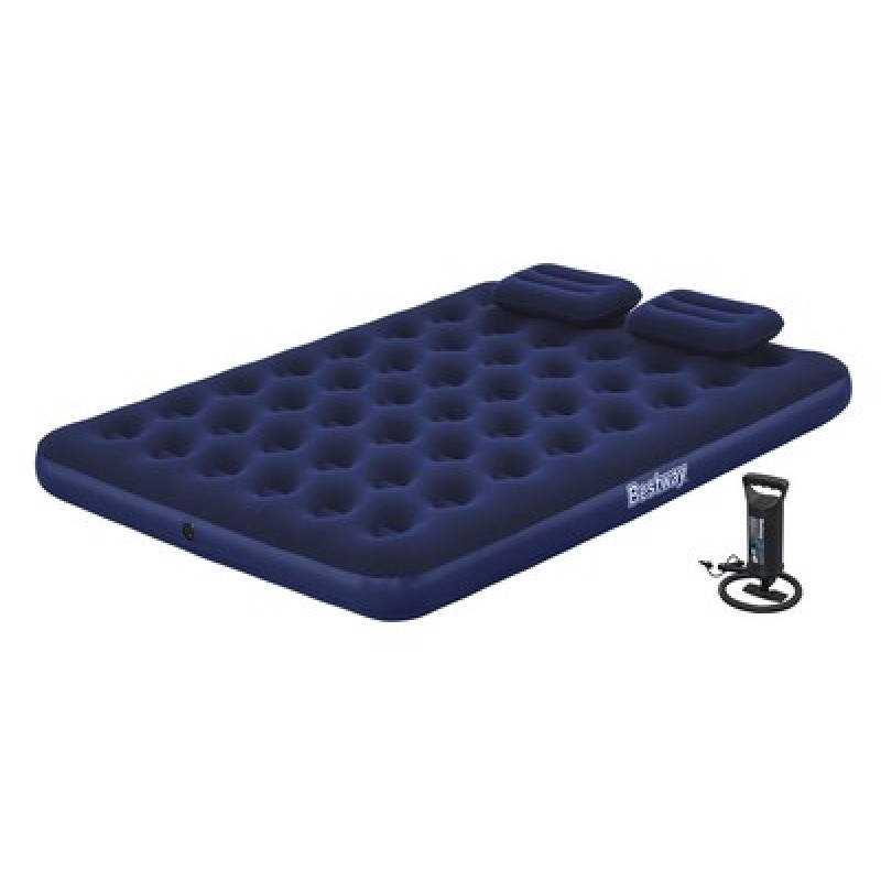 BESTWAY φουσκωτό στρώμα 67374 με τρόμπα & 2x μαξιλάρια, διπλό, 203x152x22cm, μπλε