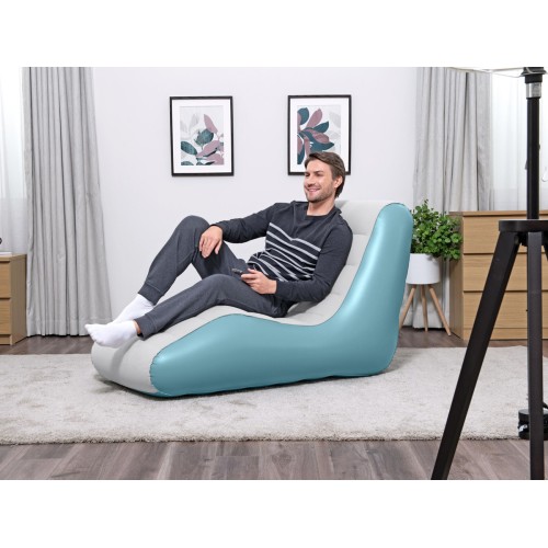 BESTWAY φουσκωτή πολυθρόνα 75127, 133x79x88cm, γαλάζια/λευκή