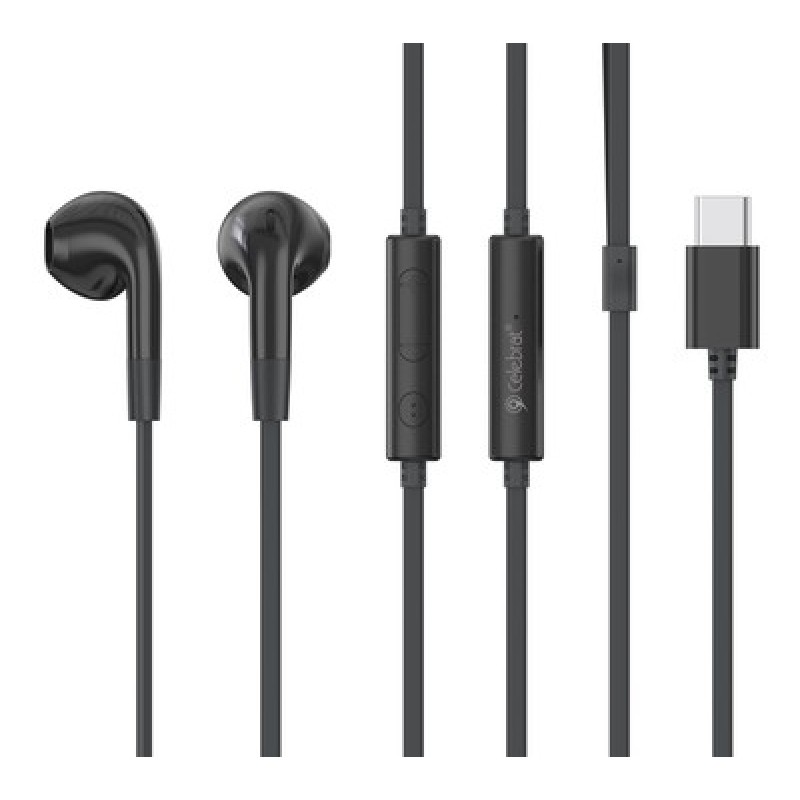 CELEBRAT earphones με μικρόφωνο G39, USB-C σύνδεση, 14mm, 1.2m, μαύρα