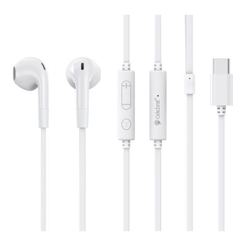 CELEBRAT earphones με μικρόφωνο G39, USB-C σύνδεση, 14mm, 1.2m, λευκά