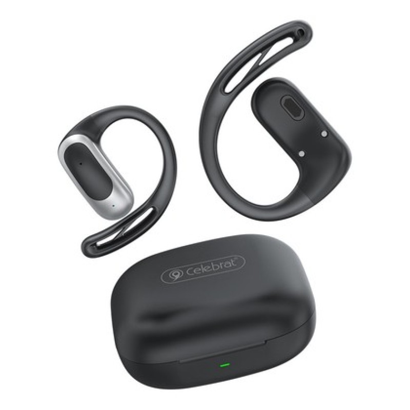 CELEBRAT earphones με θήκη φόρτισης W77, OWS, 12mm, 40/400mAh, μαύρα