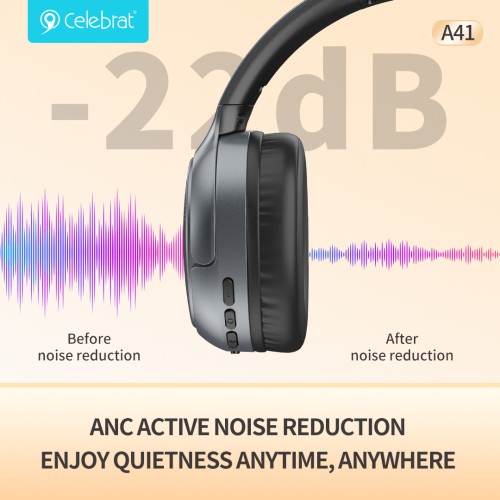 CELEBRAT headphones A41, ασύρματα & ενσύρματα, 40mm, 400mAh, ANC, μαύρα