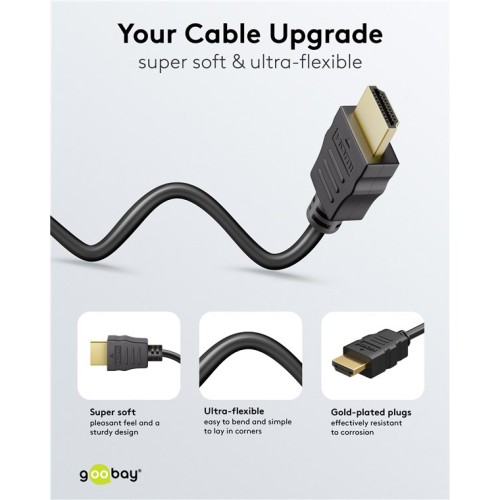 GOOBAY καλώδιο HDMI 80096 με Ethernet, soft, 4K/60Hz, 18 Gbps, 0.5m, μαύρο