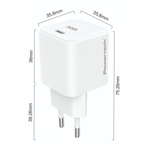 POWERTECH φορτιστής τοίχου PT-1612, USB-C, 100W, GaN, AVS, λευκός
