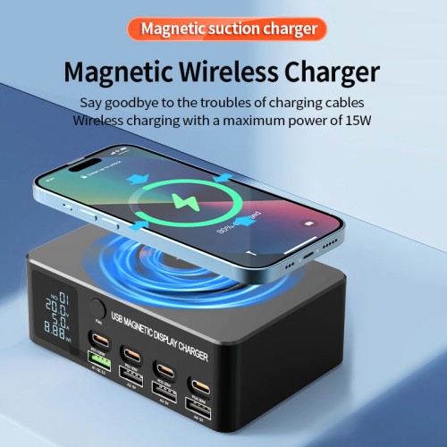 POWERTECH σταθμός φόρτισης PT-1625, 4x USB/4x USB-C/wireless, 140W, μαύρος