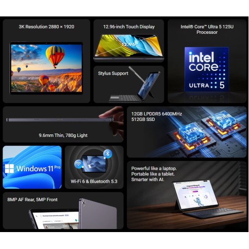 CHUWI tablet Hi10 Max με πληκτρολόγιο/θήκη, 12.96