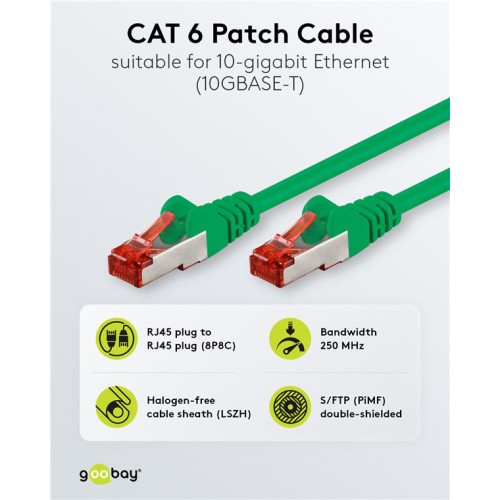 GOOBAY καλώδιο δικτύου 68289, CAT 6 S/FTP, copper, 250MHz, 1m, πράσινο