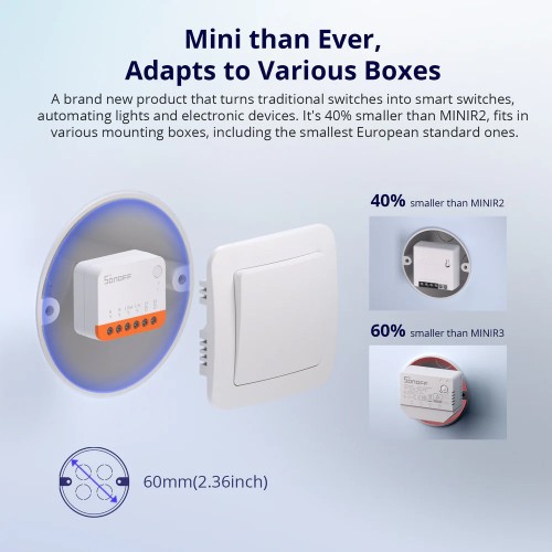 SONOFF smart διακόπτης MINIR4, 2 κανάλια, WiFi, 10A, λευκός