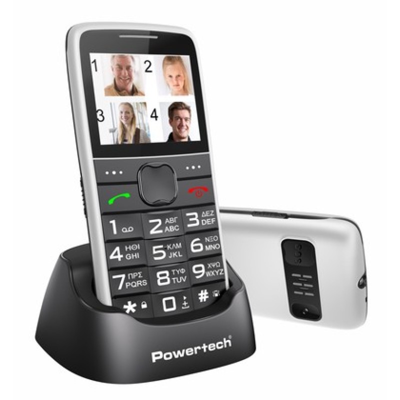 POWERTECH κινητό τηλέφωνο Sentry Eco V2, dual SIM, πλήκτρο SOS, λευκό