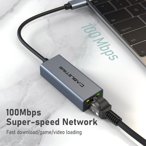 CT-CML100-AG CABLETIME αντάπτορας δικτύου CT-CML100, USB-C, 100Mbps Ethernet, γκρι