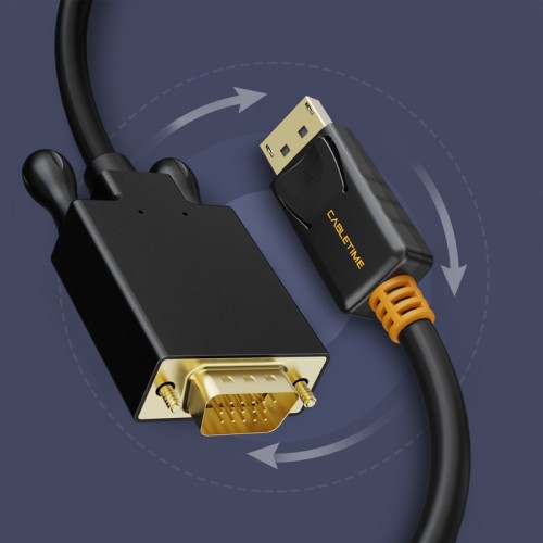 CABLETIME καλώδιο DisplayPort σε VGA CT-AV585-04G, 1080p, 1.8m, μαύρο